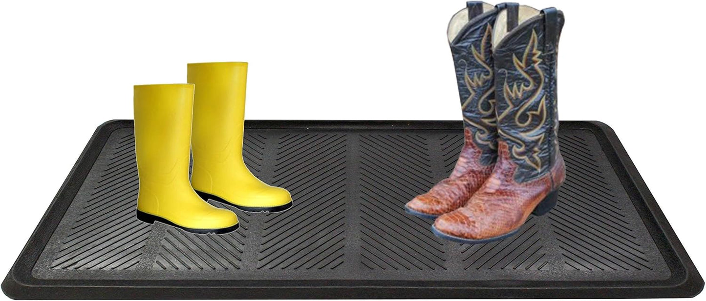 Envelor Rubber Boot Tray for Entryway Indoor Shoe Trays for Mudroom Wet Shoe Mat Tray Multiuse Rubber Water Tray Mud Mat Winter Boot Mat Large Utility Tray, Footsteps, 32 x 16 Inch, 2 Pack