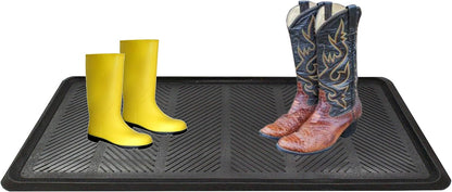 Envelor Rubber Boot Tray for Entryway Indoor Shoe Trays for Mudroom Wet Shoe Mat Tray Multiuse Rubber Water Tray Mud Mat Winter Boot Mat Large Utility Tray, Footsteps, 32 x 16 Inch, 2 Pack