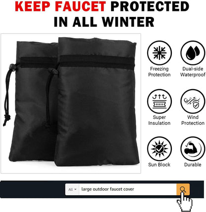 Outdoor Faucet Covers for Winter,9.8"x 7" Lengthened Outside Water Spigot Cover for Winter Freeze Protection,3M Thinsulate & 420D Oxford Waterproof Garden Faucet Socks for Winter,Black(2packs)