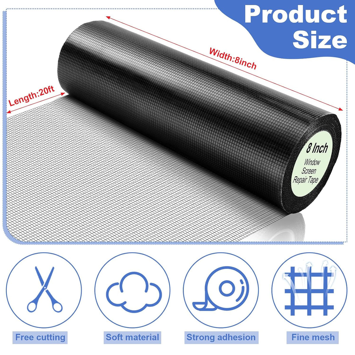 CroBlissful Extra Wide 5 inch x 20 ft Window Screen Tape Mesh Repair Strong Adhesive Waterproof Fiberglass Screen Repair Kit Patch for Window Door Tears Holes(Black)