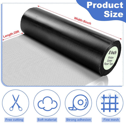 CroBlissful Extra Wide 5 inch x 20 ft Window Screen Tape Mesh Repair Strong Adhesive Waterproof Fiberglass Screen Repair Kit Patch for Window Door Tears Holes(Black)