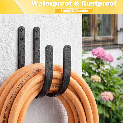 Hose Holder Wall Mount: 8 Inch Metal Heavy-Duty Garden Hose Hanger Outdoor | Hand-forged Hose Rack Mount
