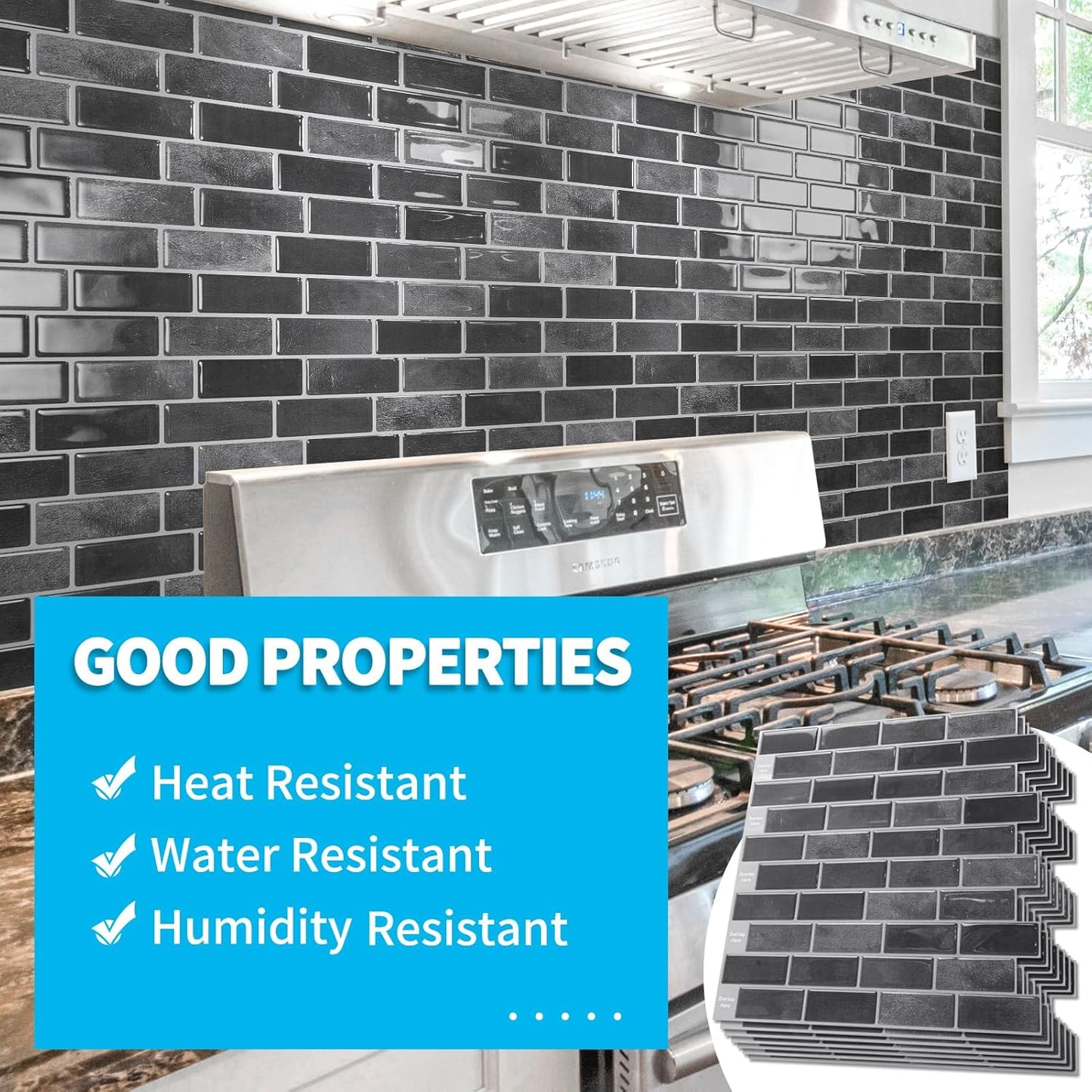 Art3d 10-Sheet Kitchen Backsplash Tiles Peel and Stick, Self Adhesive Wall Tile Sticker for Kitchen Island Bathroom Laundry Room RV Renter 12" x 12" - Jade Green