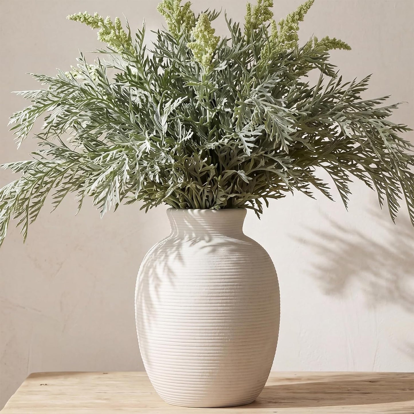CUCUMI Ceramic Vase Set of 5, Home Decor Farmhouse Décor Handmade Pottery Vases for Pampas Grass, Dried Fresh Flowers, Table, Living Room, Kitchen, Shelf, Entryway Mantel Neutral Tones