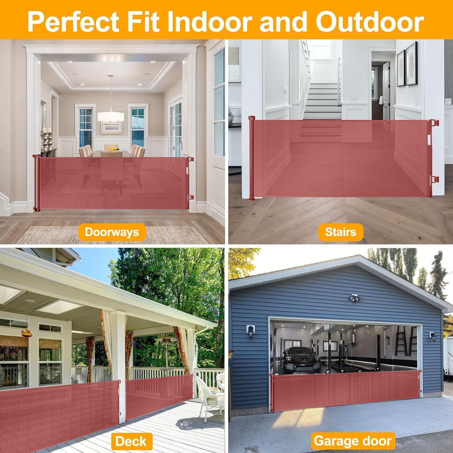 33” Tall X 50” Wide Retractable Baby Gates for Doorways One-Hand Easy Operation Retractable Dog Gate Outdoor Scratch-Resistance Mesh Pet Gate Indoor 4.17Ft Long Doggy Gates for Inside Dog Fence, Brown