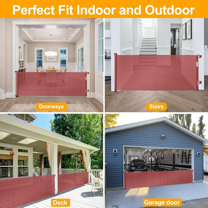 33” Tall X 50” Wide Retractable Baby Gates for Doorways One-Hand Easy Operation Retractable Dog Gate Outdoor Scratch-Resistance Mesh Pet Gate Indoor 4.17Ft Long Doggy Gates for Inside Dog Fence, Brown