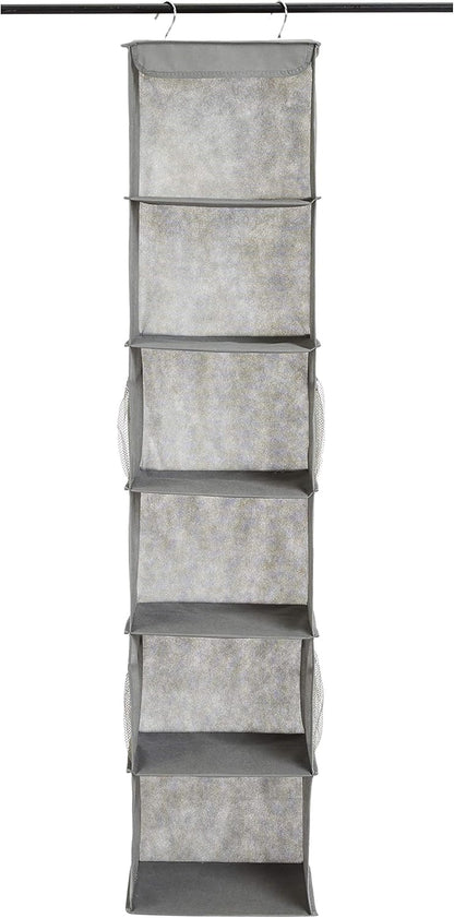 Amazon Basics 6-Tier Hanging Closet Shelf Organizer with Pockets, Clothes Storage for Sweaters and Clothing, 12" W x 9" L x 8.5" H, Grey | Organizer