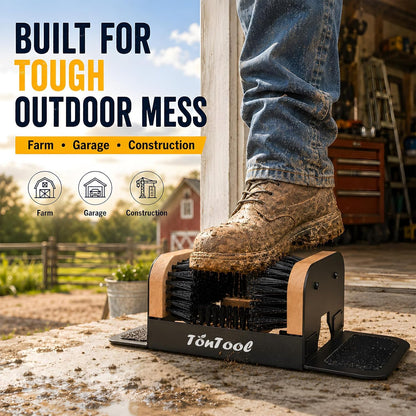 Boot Brush Scraper Outdoor Heavy Duty Boot Cleaner Brush Outdoor with Natural Stiff Bristles Boot Scrapers with Brushes Outdoor Steel Frame Non-Slip Base Foldable Side Wings Wall Mount or Freestanding