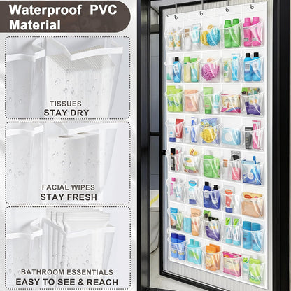40 Pockets Over the Door Shoe Organizer – Waterproof Hanging Shoe Holder for Closet & Bathroom – Space-Saving Clear PVC Door Shoe Rack for Shoes, Toys, Toiletries & Snacks (White)