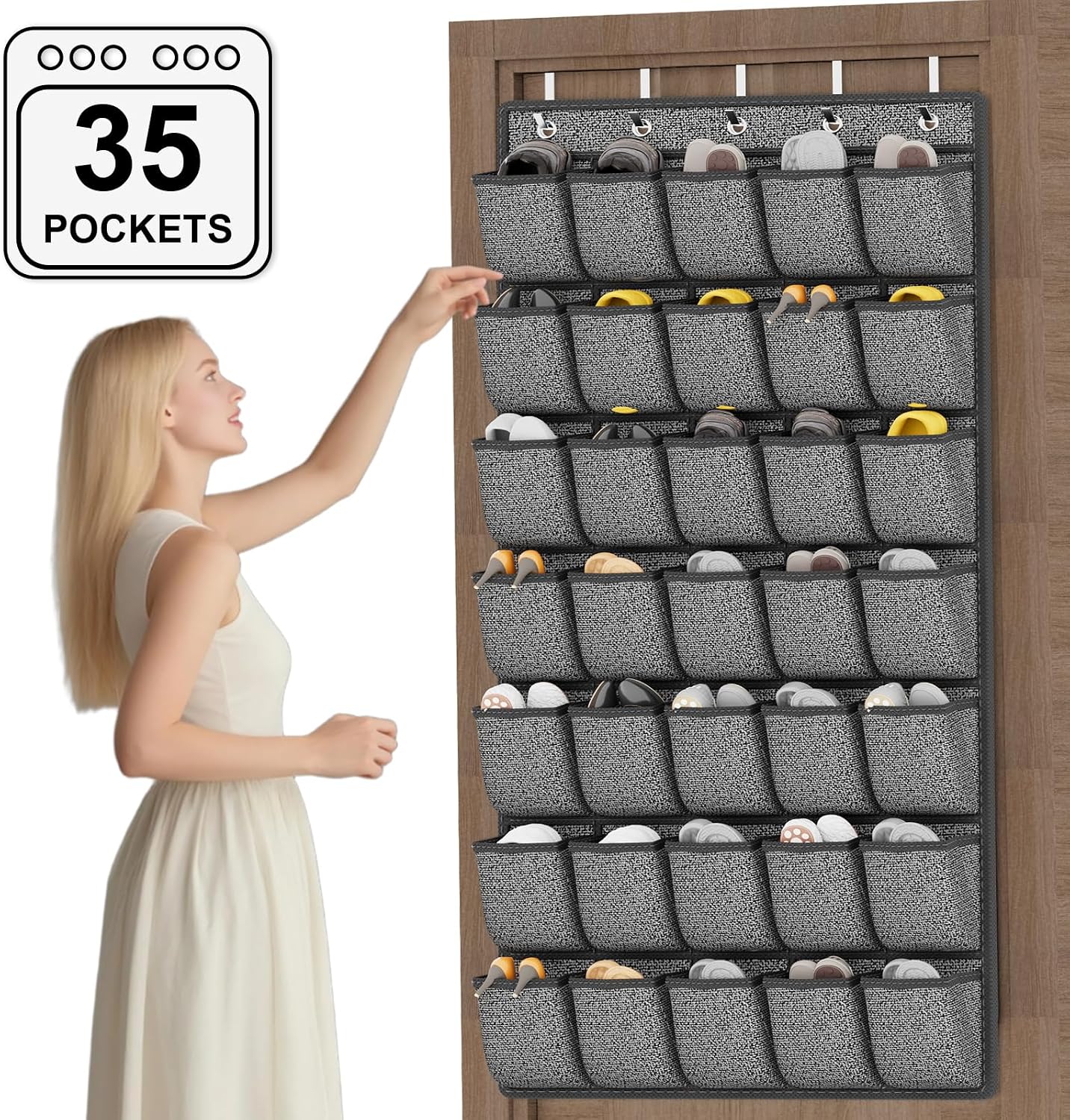 homyfort Over the Door Shoe Organizer, Hanging Shoe Rack Storage Holder with 24 Large Pockets for Closet Door, Men Women Kids Shoes, Cruise (Black)