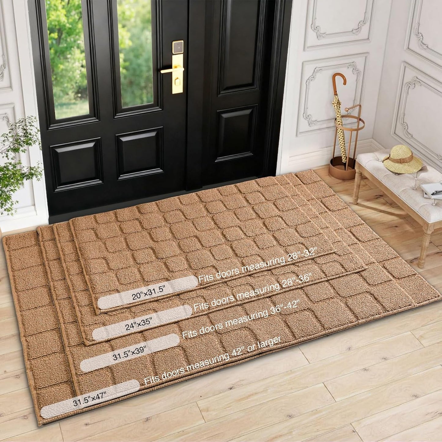 Front Door Mat Outside Entrance, Outdoor Indoor Door Mats for Entryway, Entrance, Entry, Patio, Waterproof Non Slip Doormat, Low-Profile, 20" × 31.5“, Black