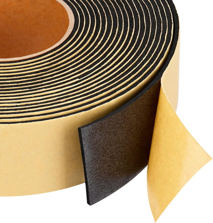 Weather Stripping Door Seal Strip 30 Feet, 2 Inch Wide X 1/8 Thick Black Foam Seal Tape Strong Adhesive for Doors and Windows Insulation, Soundproofing, Rattle