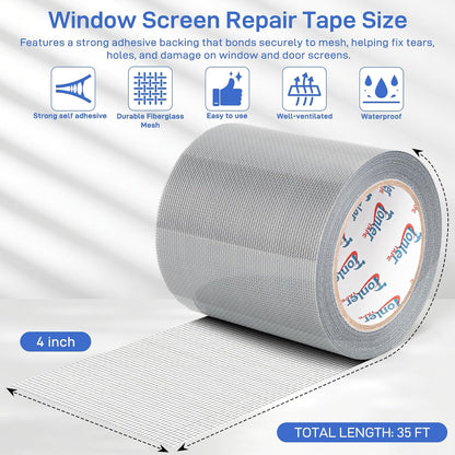 Gray Window Screen Repair Tape 2 in X 35 FT Fiberglass Screen Patch Strong Adhesive Mesh Tape for Window & Door Screen Holes & Tears Repair Kit