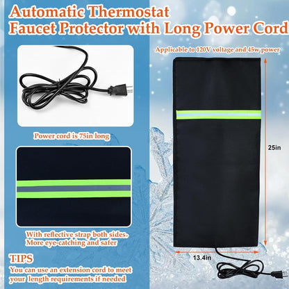 Heated Outdoor Faucet Covers for Winter, 25"×13" Waterproof Insulation Water Heater Blanket with 6.2ft Cable Reusable Hose Bib Cover Spigot Pipe Heating Wrap Freeze Protection for RV Farm Lawn Faucets
