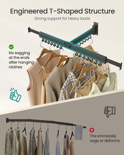 SONGMICS Clothes Drying Rack, Wall-Mounted Laundry Drying Rack, Extendable, Foldable Arms, with 21 Swivel Sliding Hooks, Space-Saving, for Laundry Room, Bathroom, Cloud White ULLR807W01