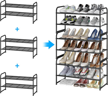 Simple Trending 3-Tier Stackable Shoe Rack, Expandable & Adjustable Shoe Shelf Storage Organizer, Wire Grid, Black