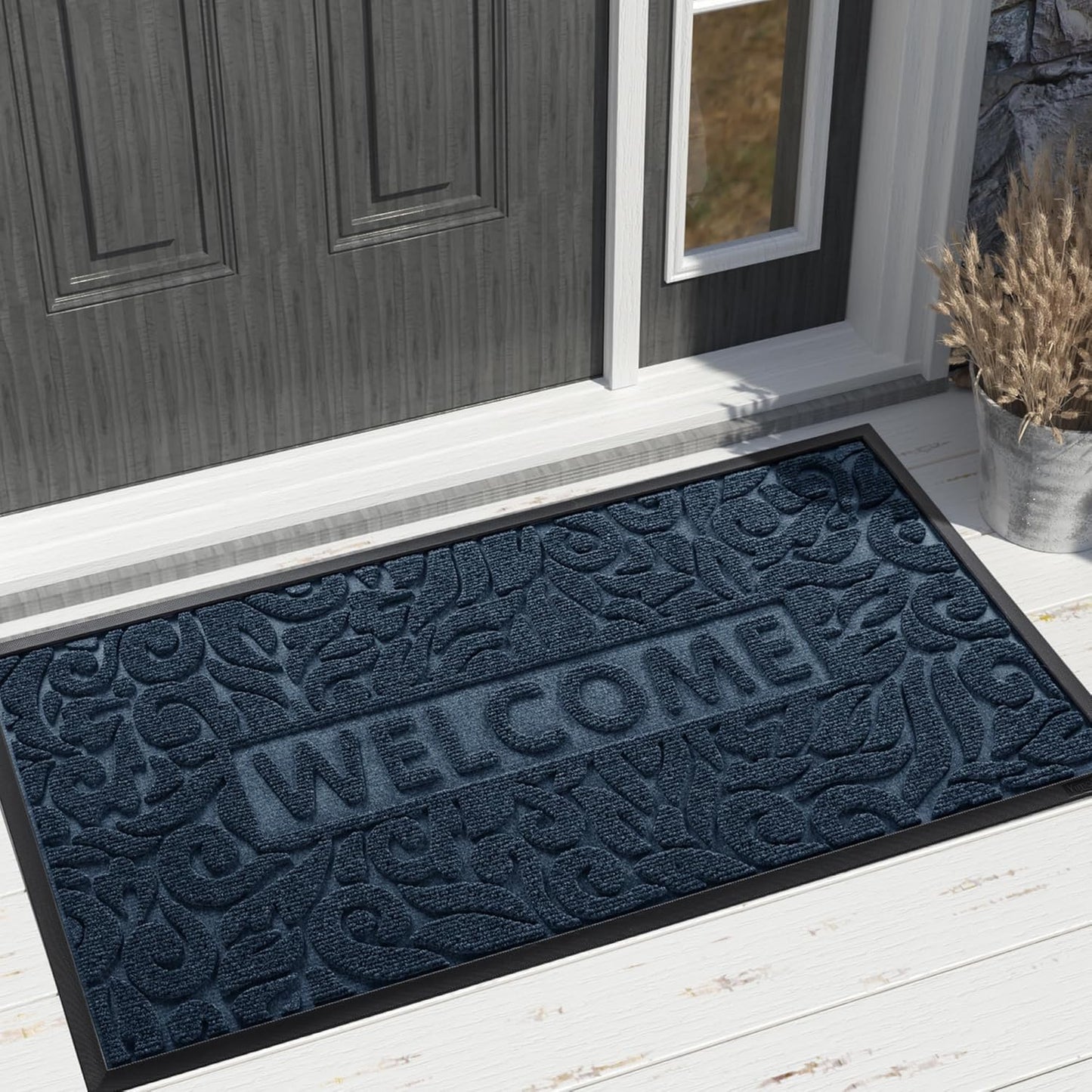 Yimobra Welcome Mat Outdoor 29.5x17, Waterproof Non-Slip Outdoor Mats for Front Door Outside Entrance, Low-Profile Entryway Mat Indoor for Garage Patio, Black