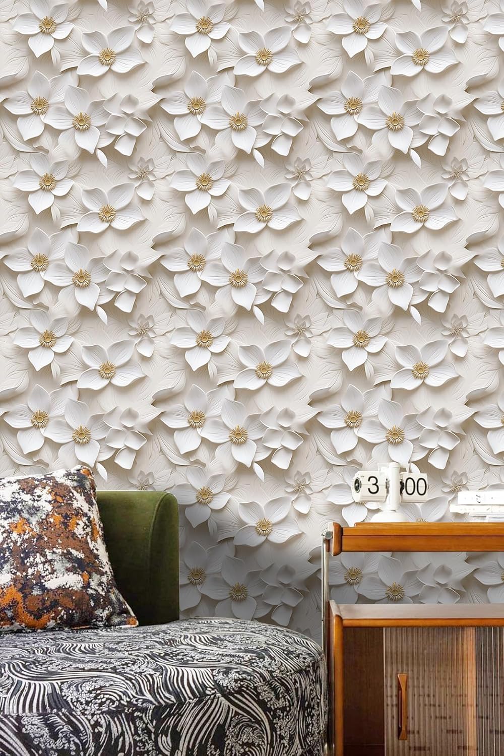 Floral Peel and Stick Wallpaper 3D Effect Interior Wall Décor Contact Paper Self Adhesive Removable Renter Friendly for Bedroom Living Cabinet Room 17.7in x 9.8ft (Not Textured Wallpaper