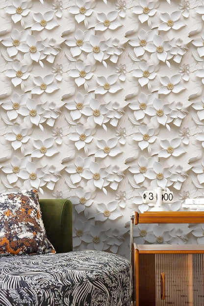 Floral Peel and Stick Wallpaper 3D Effect Interior Wall Décor Contact Paper Self Adhesive Removable Renter Friendly for Bedroom Living Cabinet Room 17.7in x 9.8ft (Not Textured Wallpaper