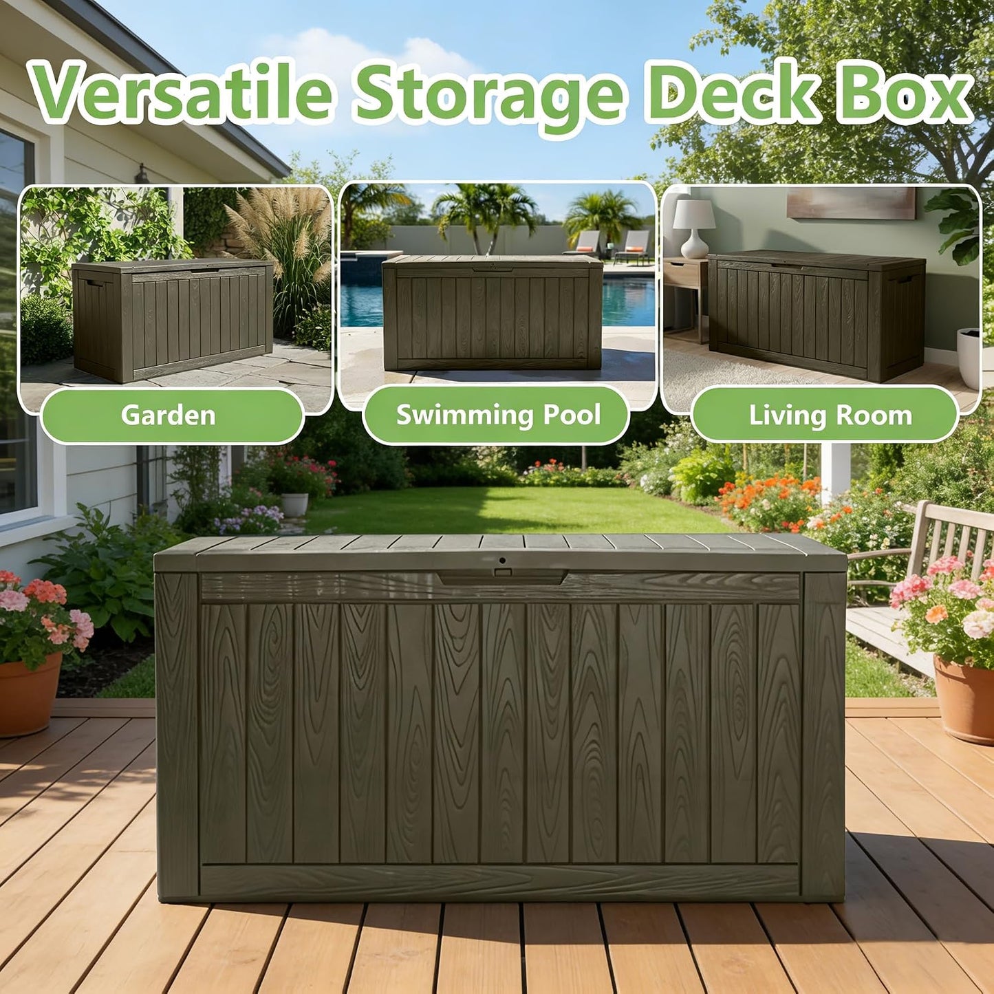 Outdoor Storage Deck Boxes Waterproof, Waterproof and UV Resistant Outdoor Storage Box Lockable Lid for Delivery Box, Indoor, Garden Tools, Pool Supplies, Patio (Black, 31 Gallon)