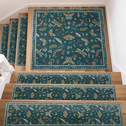 OJIA Insect Print Stair Treads Non Slip Stair Runners for Wooden Steps Indoor, 15PCS 8"x30" Rubber Backing Carpet Treads for Wood Stairs Staircase Step Treads for Kids & Dogs, Stair Covers, Black