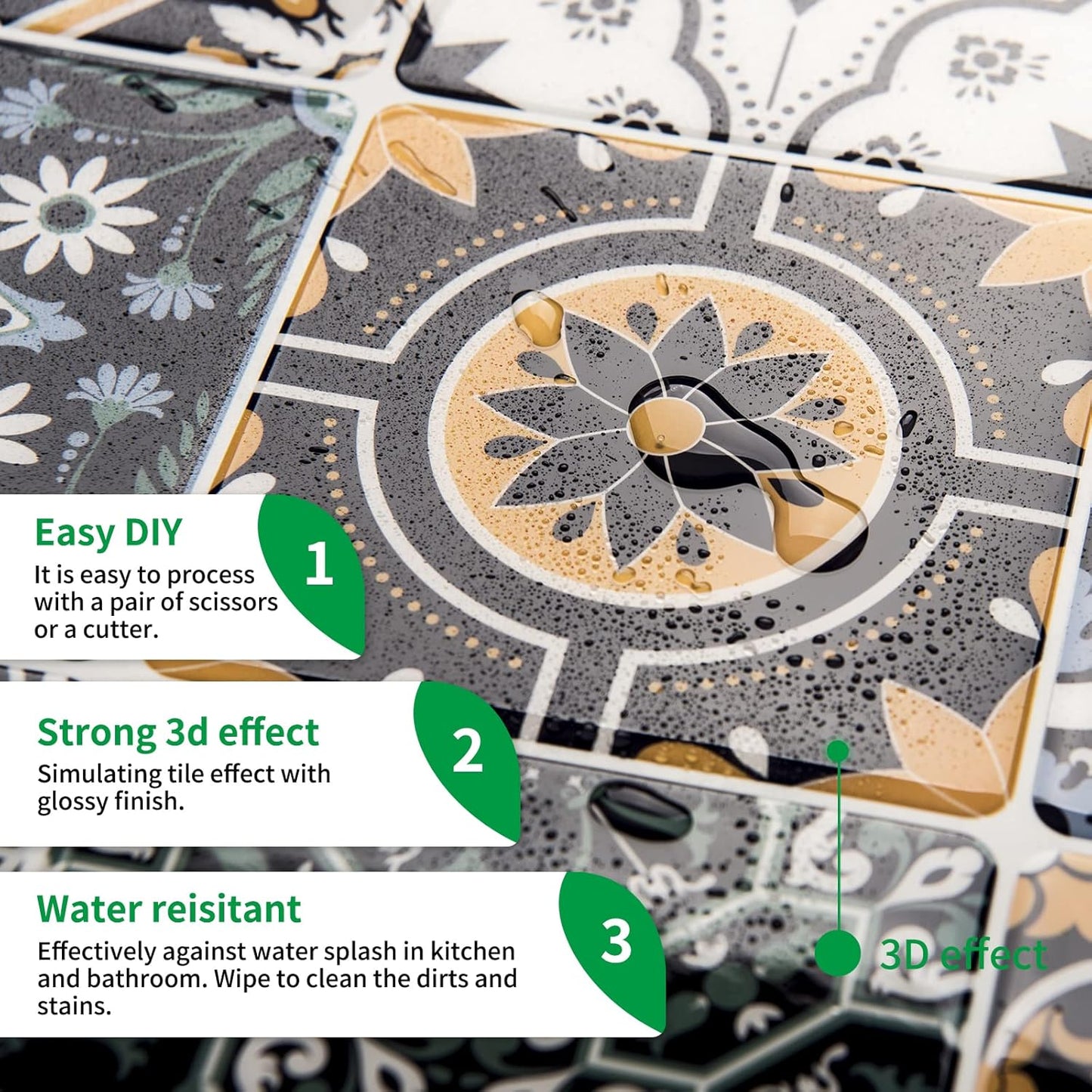 LONGKING Peel and Stick Backsplash Tile Stickers, Colorful Talavera Mexican Tile, Stick on Wall Tiles (10 Sheets)