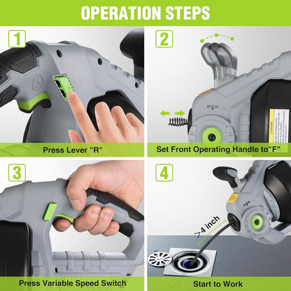 WORKPRO 20V Electric Drain Auger, 25Ft Plumbing Snake Drain Hair Removal Tool Set with 2.0AH Battery and Charger, Toilet Snake for Sewer, Bathroom, Sink, Drain Snake 3/4"-2" Pipe