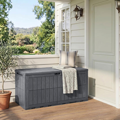 Tangkula 25 Gallon Waterproof Outdoor Storage Box with Lockable Lid | PP Resin, Wicker Patterned, Indoor Outdoor Use, Portable, Versatility, for Deck, Pool, Patio Cushions, Garden Tools