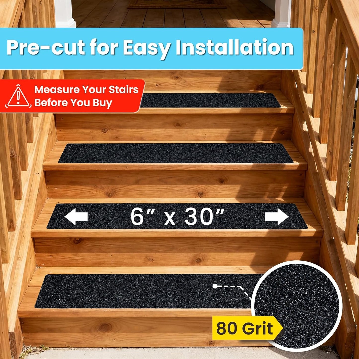 LifeGrip Anti Slip Traction Treads 10 Pack, 6"x32" with Glow in Dark Stripe, Best Grip Tape Grit Non Slip, Outdoor Non Skid Tape, High Traction Friction Abrasive Adhesive for Stairs Step