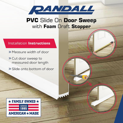 PVC Slide on Door Sweep with Foam Draft Stopper/Sweep for Doors 1" - 1 3/4" Wide - 3 FT Long (Brown)