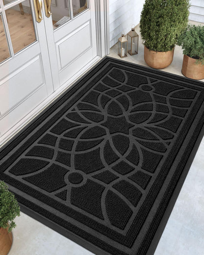 DEXI Front Door Mat Outside Entrance, Heavy Duty Non Slip Low Profile Doormat for Entryway, Trap Dirt and Moisture Welcome Mats, Easy Clean, Patio, Garage, 3x2, Blue