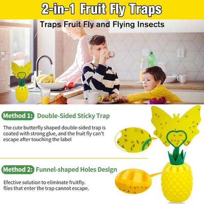 Fruit Fly Trap for Indoors, Effective Fruit Fly Catcher Gnat Killer with Sticker, Gnat Traps for House Indoor with Bait, Non-Toxic Reusable Easy to Use Fly Trap for Kitchen Home-2 Pack