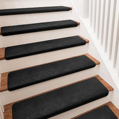 PURE ERA Carpet Stair Treads Ultra Plush 9.5" X 30"Soft Bullnose Indoor Stair Protectors Pet-Friendly Non-Slip Skid Resistant Tape Free Washable Reusable(2 Pieces,Brown)