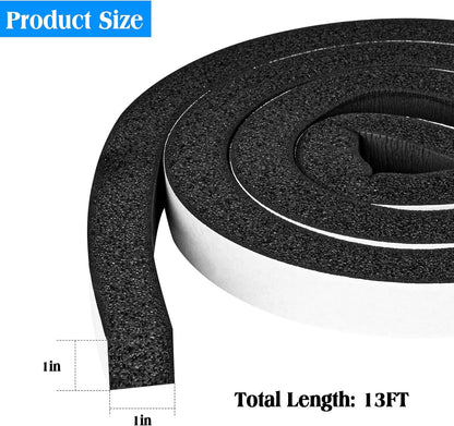Foam Strips with Adhesive, 1 Inch Wide X 1 Inch Thick, Neoprene Weather Stripping High Density Closed Cell Foam Tape Seal for Doors and Windows Insulation, Total 13 Feet Long(6.5ft x 2 Rolls)