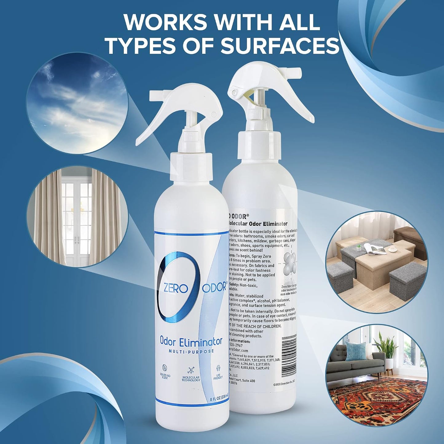 Zero Odor – Multi-Purpose Odor Eliminator - Air & Surface Odor – Patented Technology for Bathroom, Kitchen, Fabric, Closet- Smell Great Again, 16oz
