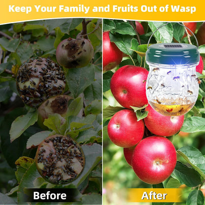 2026 New Wasp Traps Outdoor Hanging with LED Light, 4 Packs Wasp Trap Catcher, Yellow Jacket Traps, Solar Powered Hornet Trap Wasps for Yellow Jackets, Hornets, Waterproof Reusable(Green+Yellow)