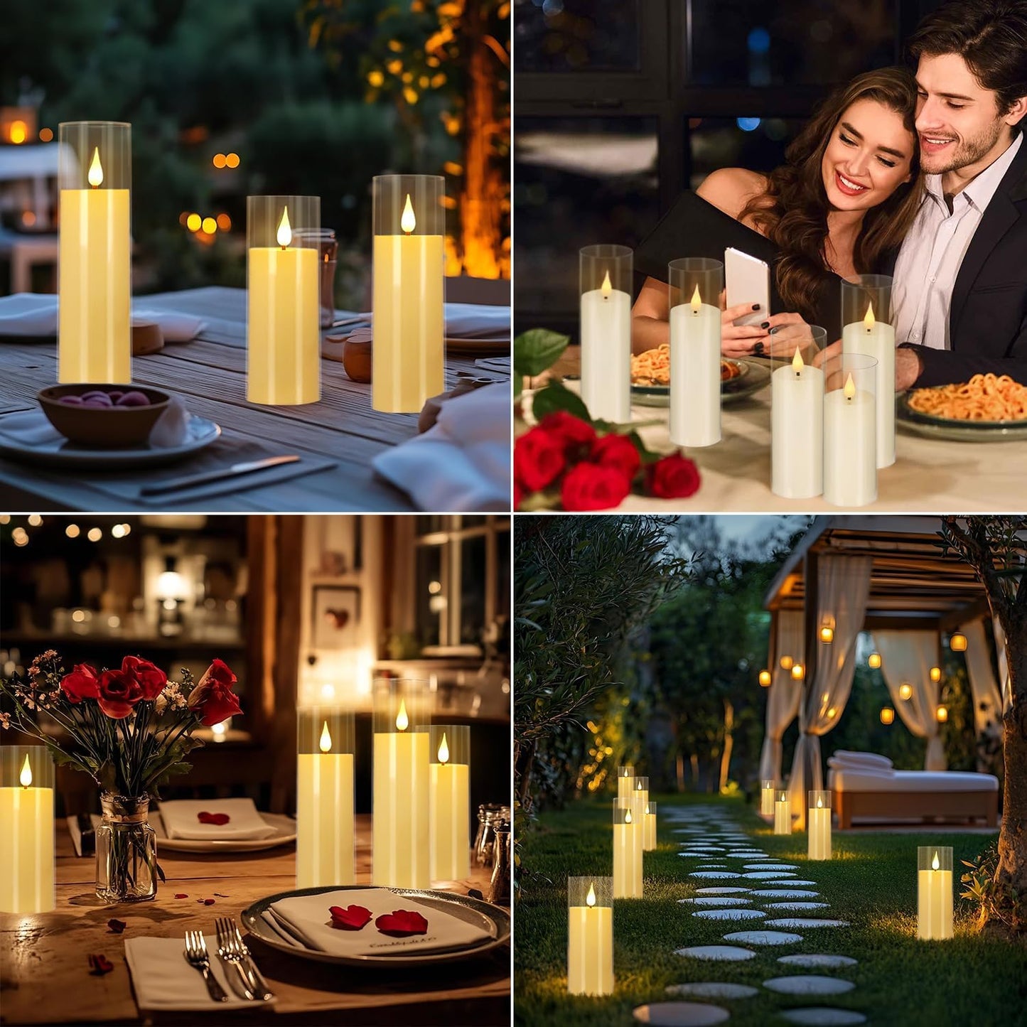 YOROXRG Set of 24 Waterproof Outdoor Flameless Candles, LED Candles with 4 Remote and Timer,(H 4" 5" 6" x D 2.2"),for Christmas,Halloween,Wedding,Festival