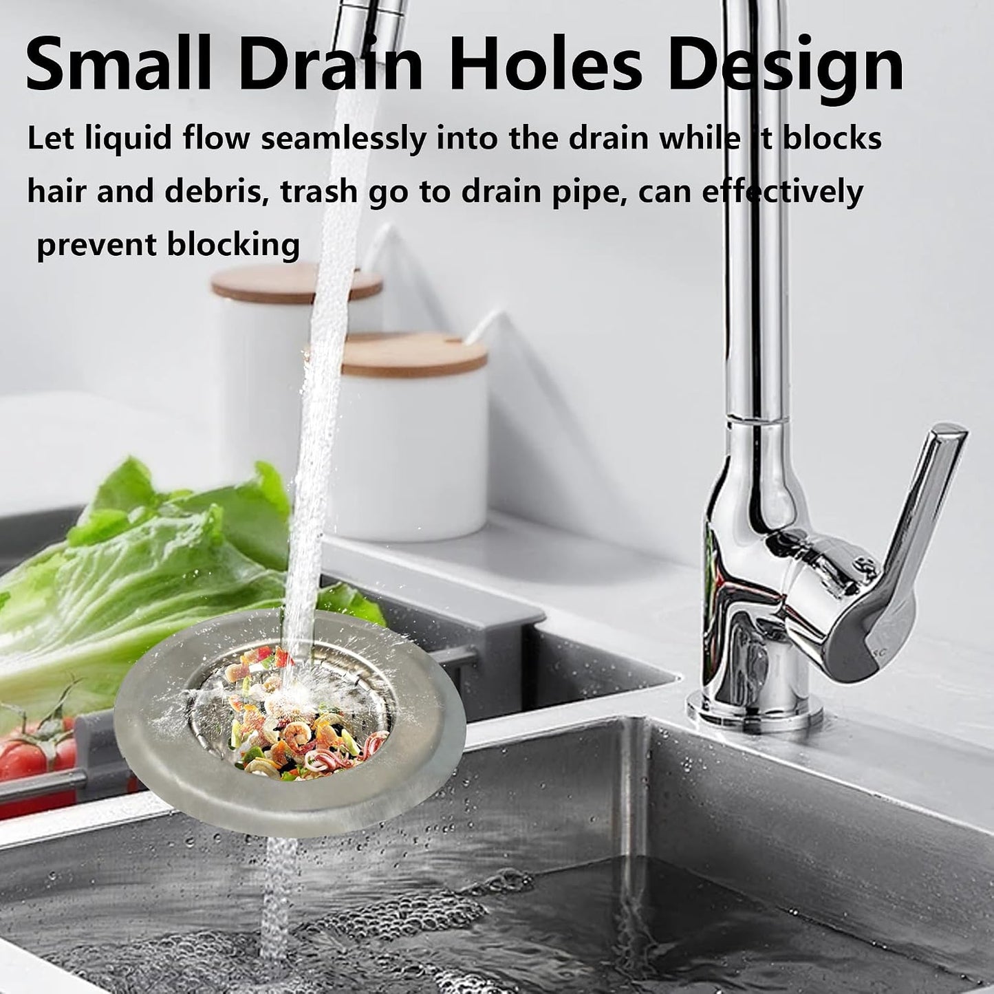 2PCS Kitchen Sink Strainers, 3" Top/1.5" Basket, Stainless Steel Bathtub Drain Strainer, Shower Hair Drain Catcher, Drain Filter Basket