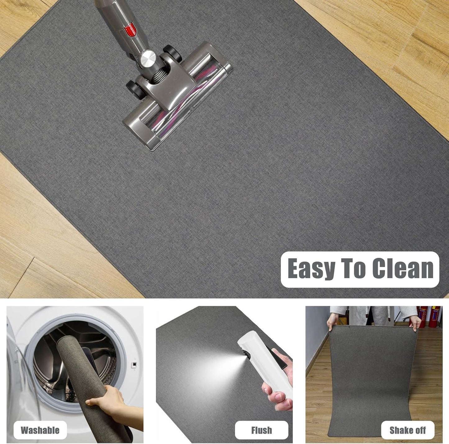 Yancorp 16"x26" Ultra Thin Bathroom Rugs,Low Profile Bath Rug,Rubber mat,Fit Under Door,Non Slip,Machine Washable Shower Rug,Dark Grey