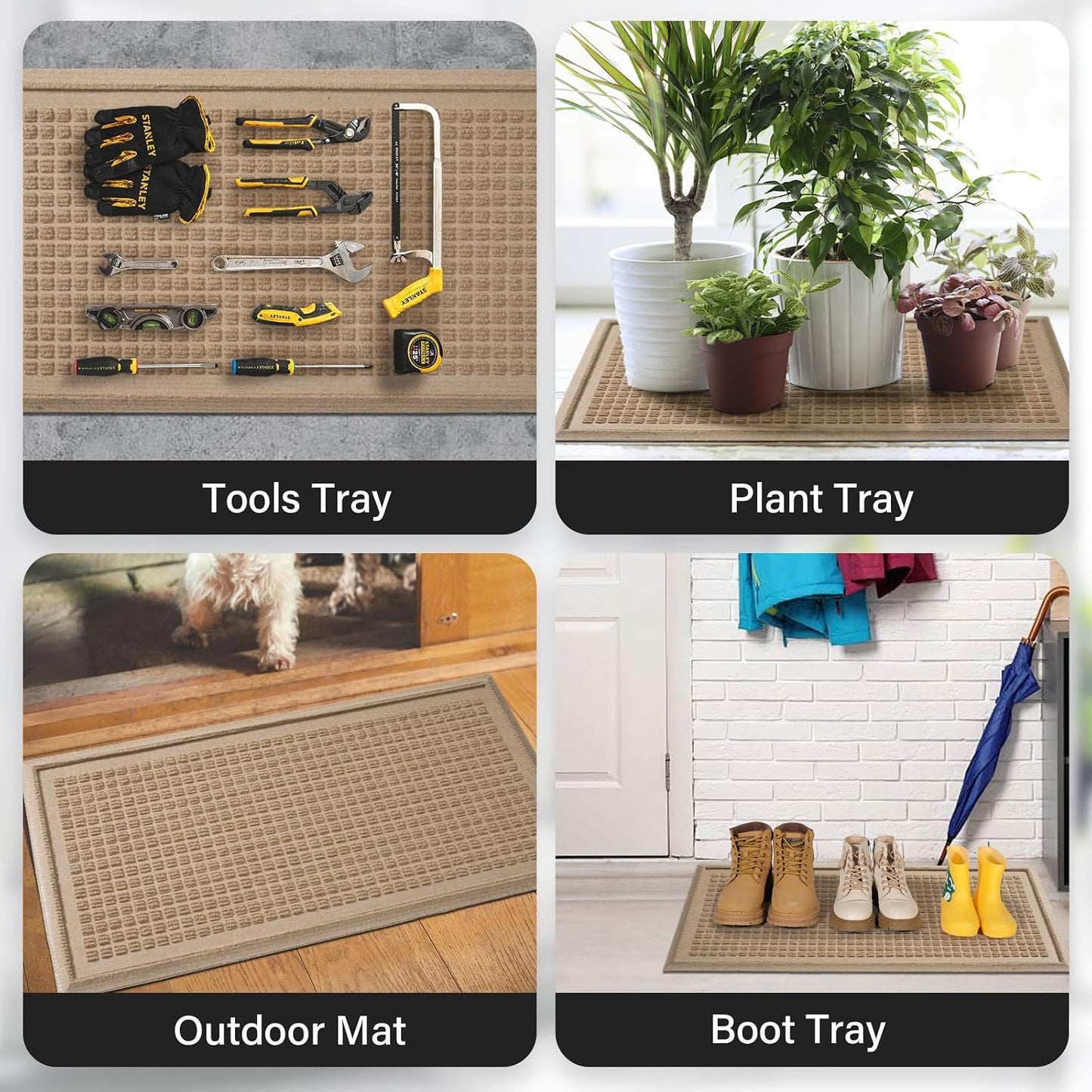 HIYARD Boot Tray for Entryway, Non-Slip Shoe Tray Drying Mat, Waterproof Boot Mat for Muddy Boots, Heavy Duty Shoe Storage Trays, Indoor/Outdoor Use, 16x47 inches, Beige