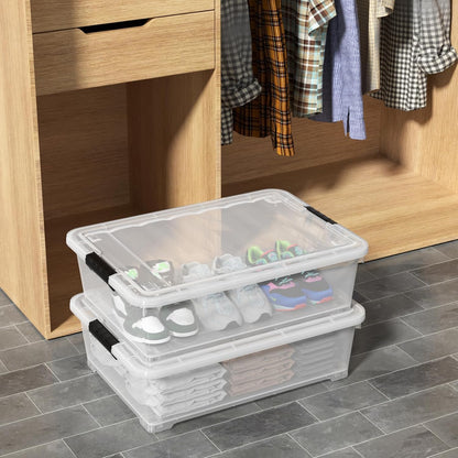 3-Pack Wheeled Plastic Under Bed Storage Box with Lids, 40 L | Under Bed Storage Bin, Secure Side Latch Lid, Built-In Rolling Wheels, Stackable Design, Perfect for Under Bed Storage