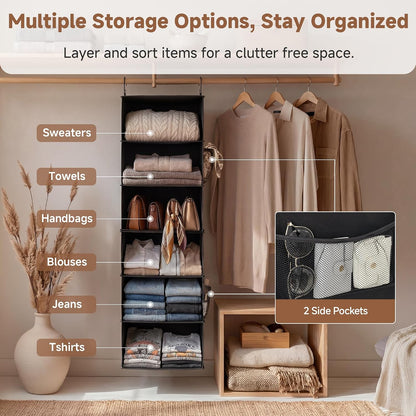 StorageWorks 6-Shelf Closet Organizers, Two 3-Shelf Separable Hanging Shelves for Closet, 12 1⁄2" D x 12 1⁄2" W x 47 ¼" H, Mixing of Beige, White & Ivory