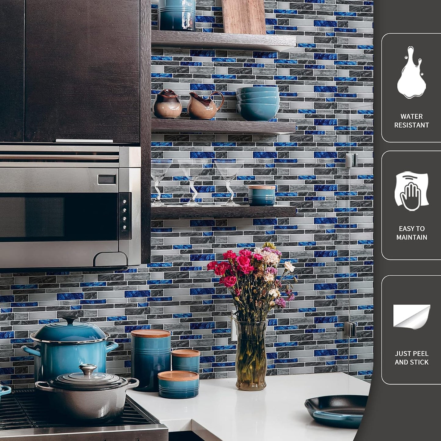 Art3d 10-Sheet Premium Stick On Kitchen Backsplash Tiles, 12"x12" Peel and Stick Self Adhesive Wall Tiles, White Marble Design