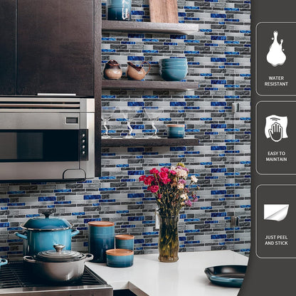 Art3d 10-Sheet Premium Stick On Kitchen Backsplash Tiles, 12"x12" Peel and Stick Self Adhesive Wall Tiles, White Marble Design