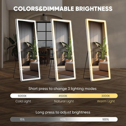 Arched Mirror Full Length, Upgraded 16"x59" Body Wall Mirrors with Shatter-Proof Glass, Floor Standing, Hanging or Leaning, Tall Arch Mirror with Stand Aluminum Alloy Frame for Bedroom, Black