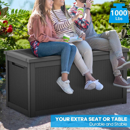 150 Gallon Waterproof Outdoor Storage Box,Resin Deck Box,Lockable Outside Storage Box Container for Patio Furniure,Garden,Tools (150 Gallon,Black)
