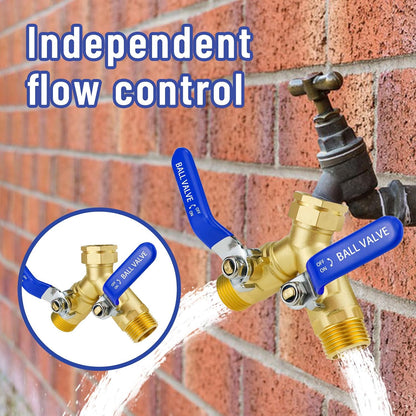 2 Way Hose Splitter, GHT3/4 Water Hose Splitter For Outdoor Spigot | for Yard Irrigation,Individual Shut Off Valves,Heavy Duty Brass ,Full Flow Port,Double Spigot,Swivel Joint
