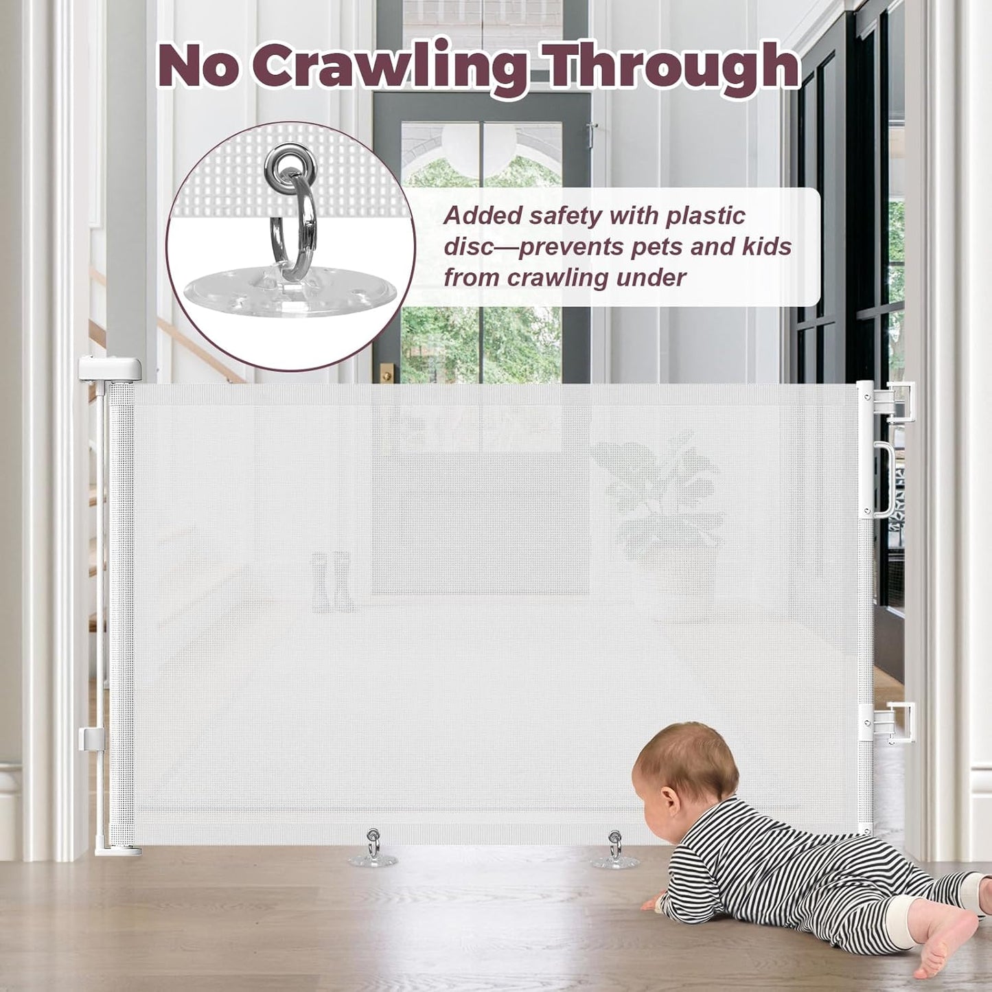Retractable Baby Gate for Stairs & Doorways, Mesh Dog Gate Indoor Outdoor, Extends to 55" Wide 34" Tall Child Gate for Hallways, Deck, Porch, Pet Toddler Safety Essentials, Easy Install, Grey