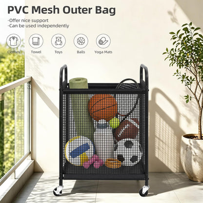 STORAGE MANIAC Rolling Laundry Hamper with Wheels 3-Section Laundry Sorter Rolling Laundrys Basket on Wheels with Removable Bag Clothes Hamper Laundrys Organizer Cart Bathroom Bedroom 120L Beige