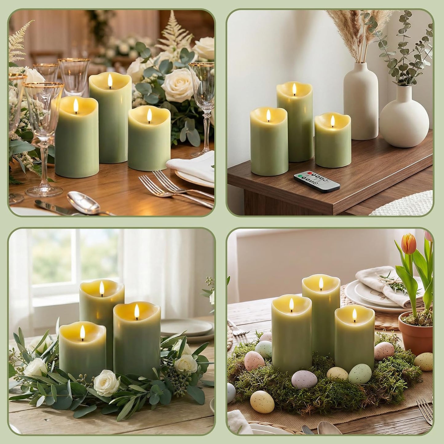 Eywamage Ivory Flameless Pillar Candles with Remote, Flickering Realistic LED Battery Wax Candles Set of 3, Φ 3" H 4" 5" 6"